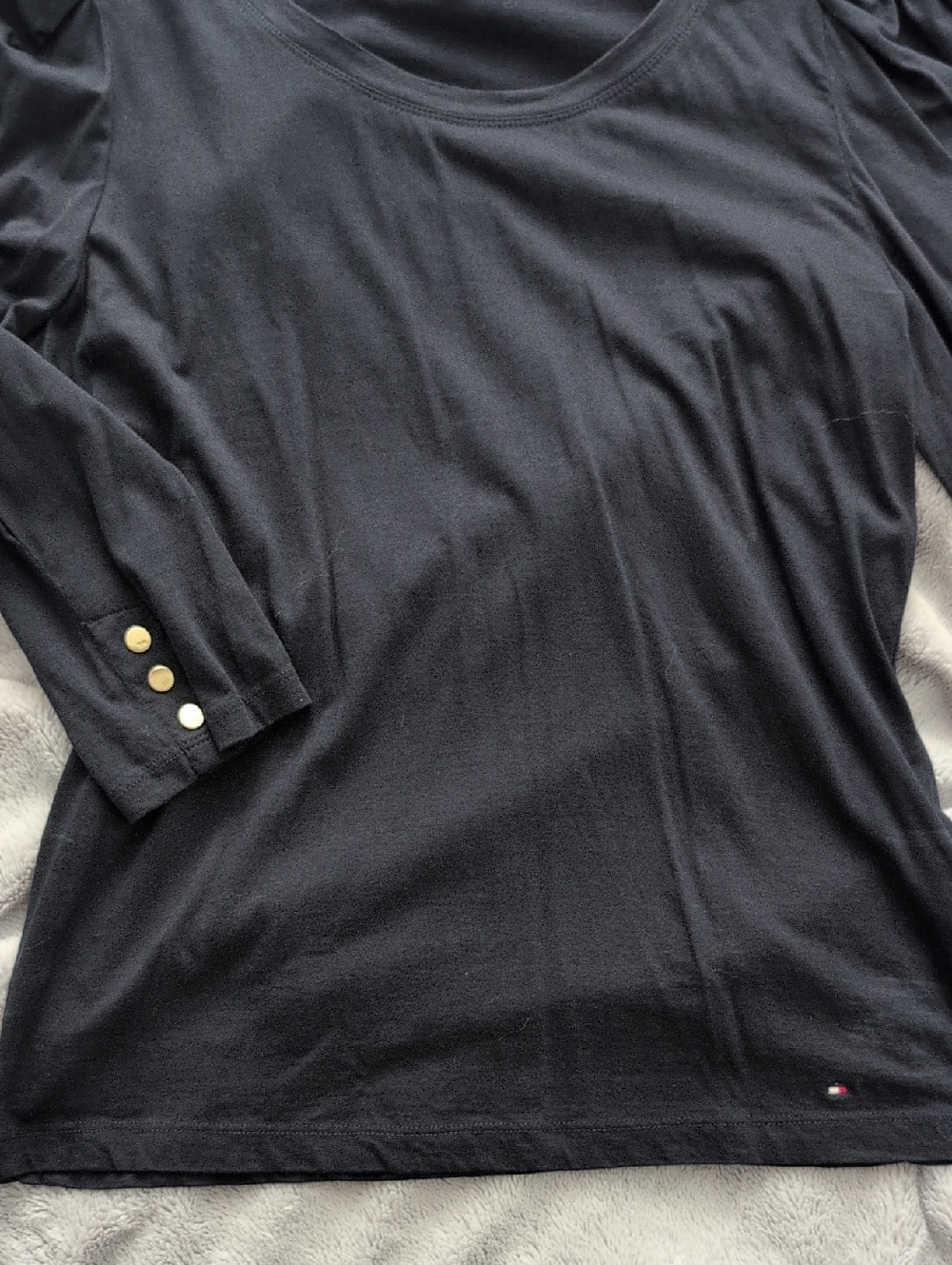Tommy Hilfiger Navy 3/4 -Sleeve Shirt with Gold Button Cuffs